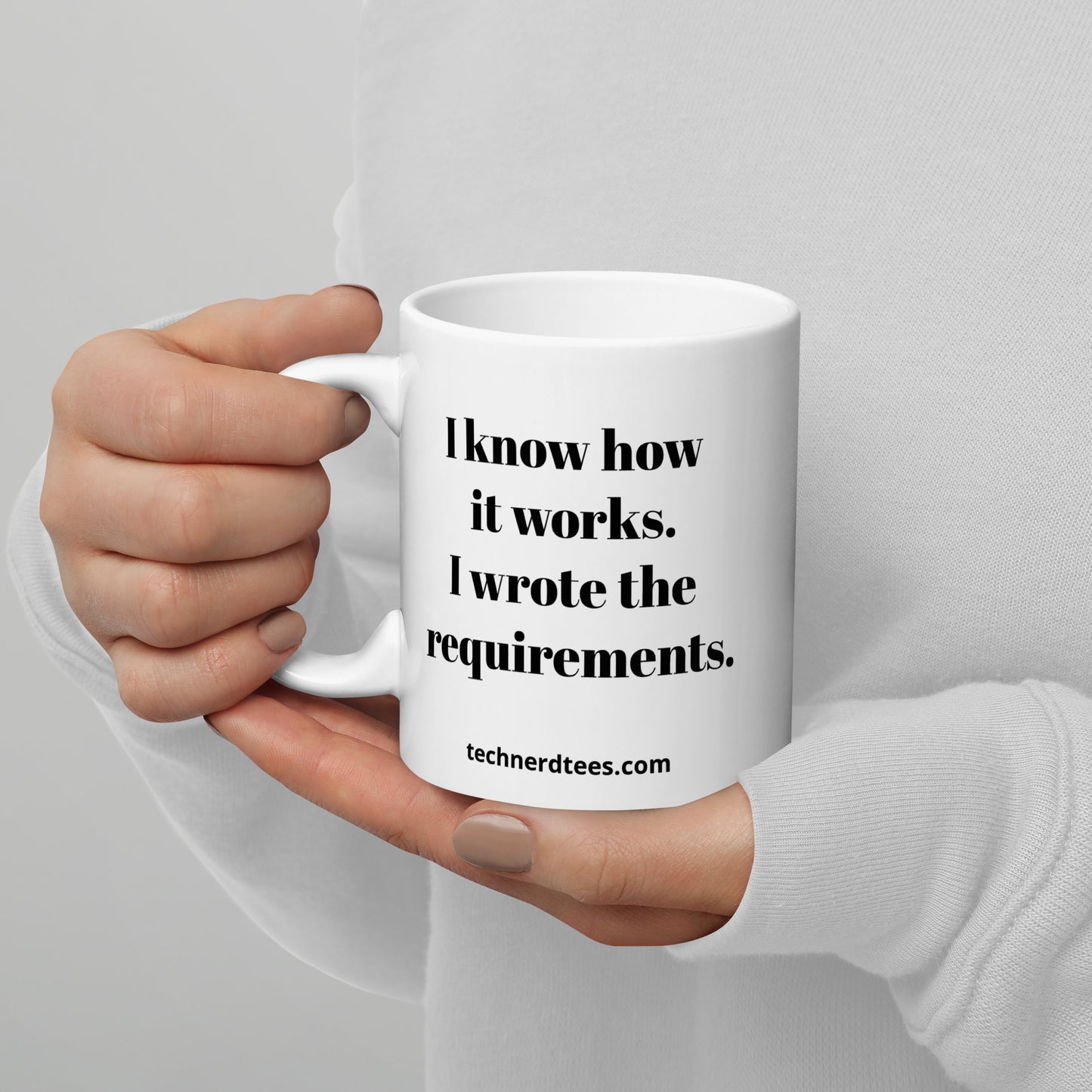 J'ai écrit les exigences tasse blanche brillante